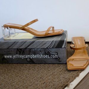 NWT Jeffrey Campbell Epoxy Slide Sandal nude patent clear heel size 10